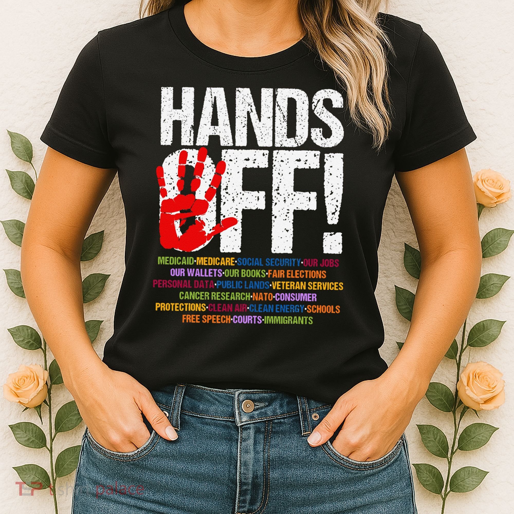 Hands Off Protest Social Security And Medicare Protest Funny Women's T-Shirt