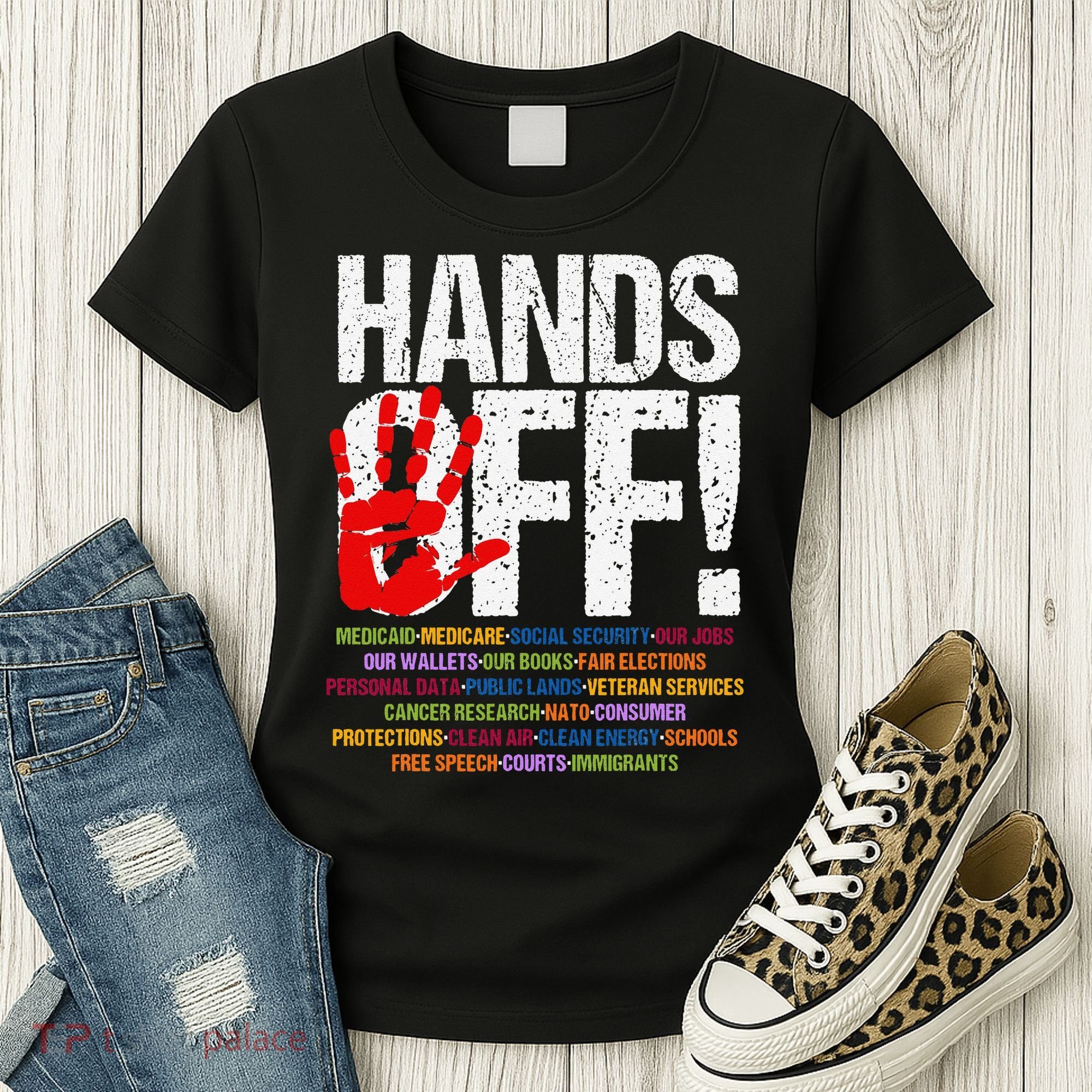 Hands Off Protest Social Security And Medicare Protest Funny Women's T-Shirt