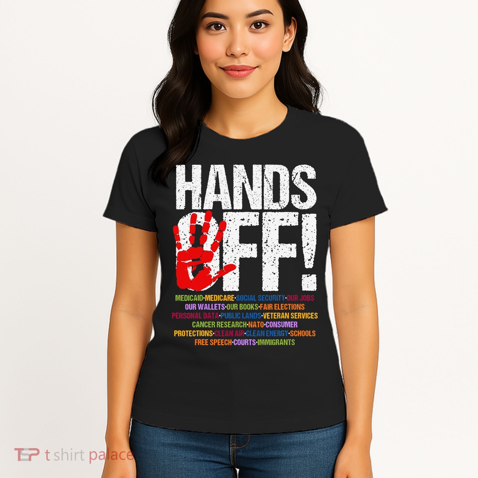 Hands Off Protest Social Security And Medicare Protest Funny Women's T-Shirt