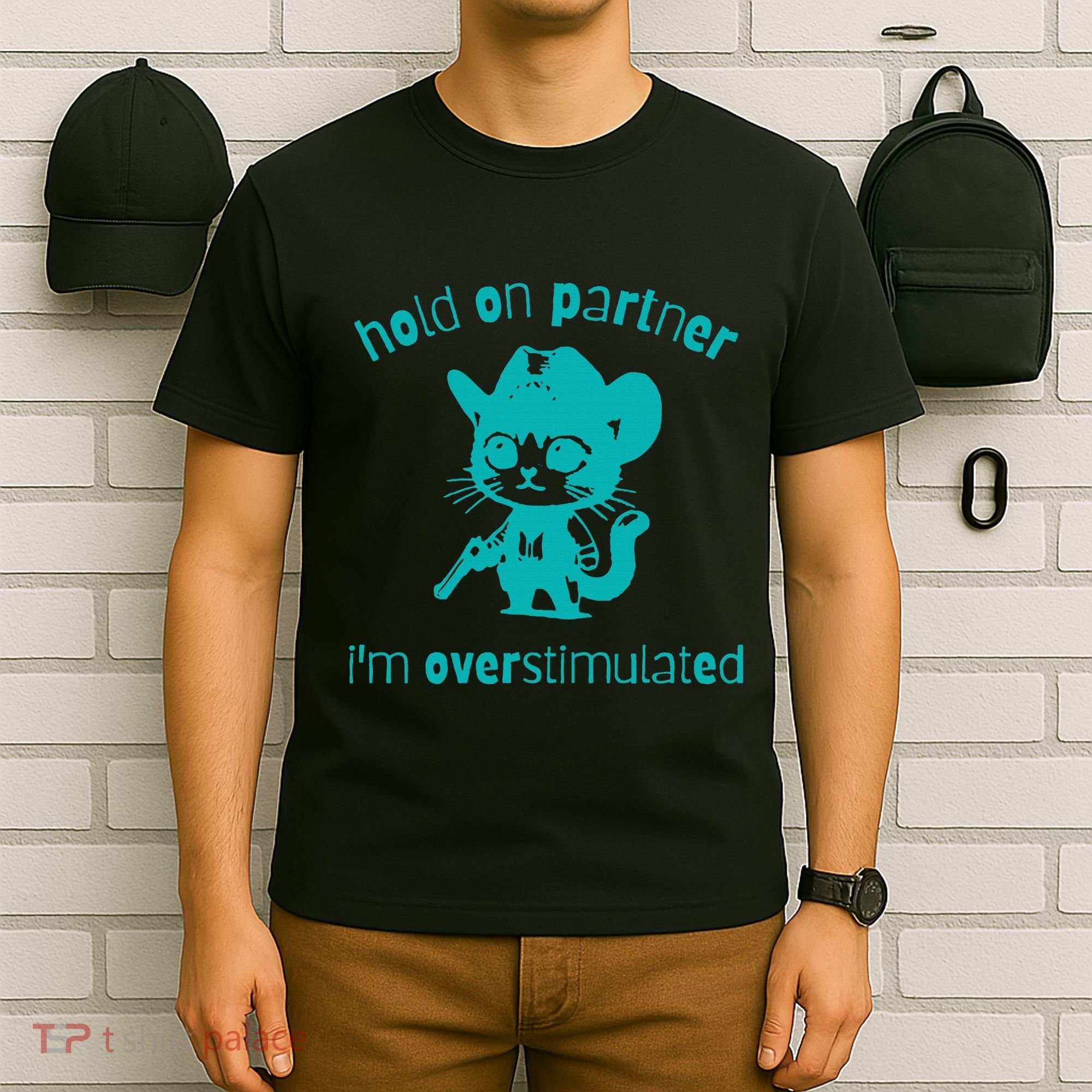 Hold On Partner IM Overstimulated Cat T-Shirt
