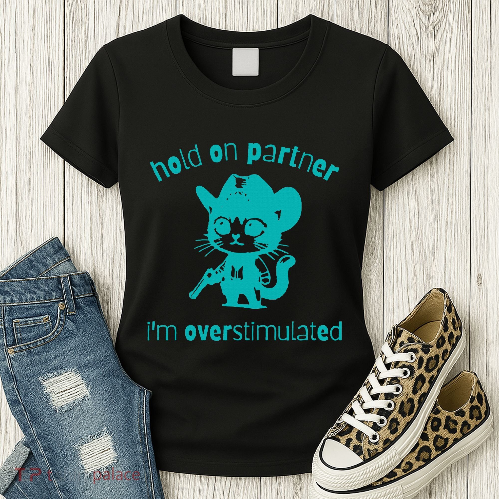 Hold On Partner IM Overstimulated Cat Women's T-Shirt