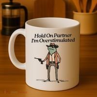 Hold On Partner IM Overstimulated Cowboy Frog Coffee Mug thumb 4