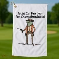 Hold On Partner IM Overstimulated Cowboy Frog Golf Towel thumb 1