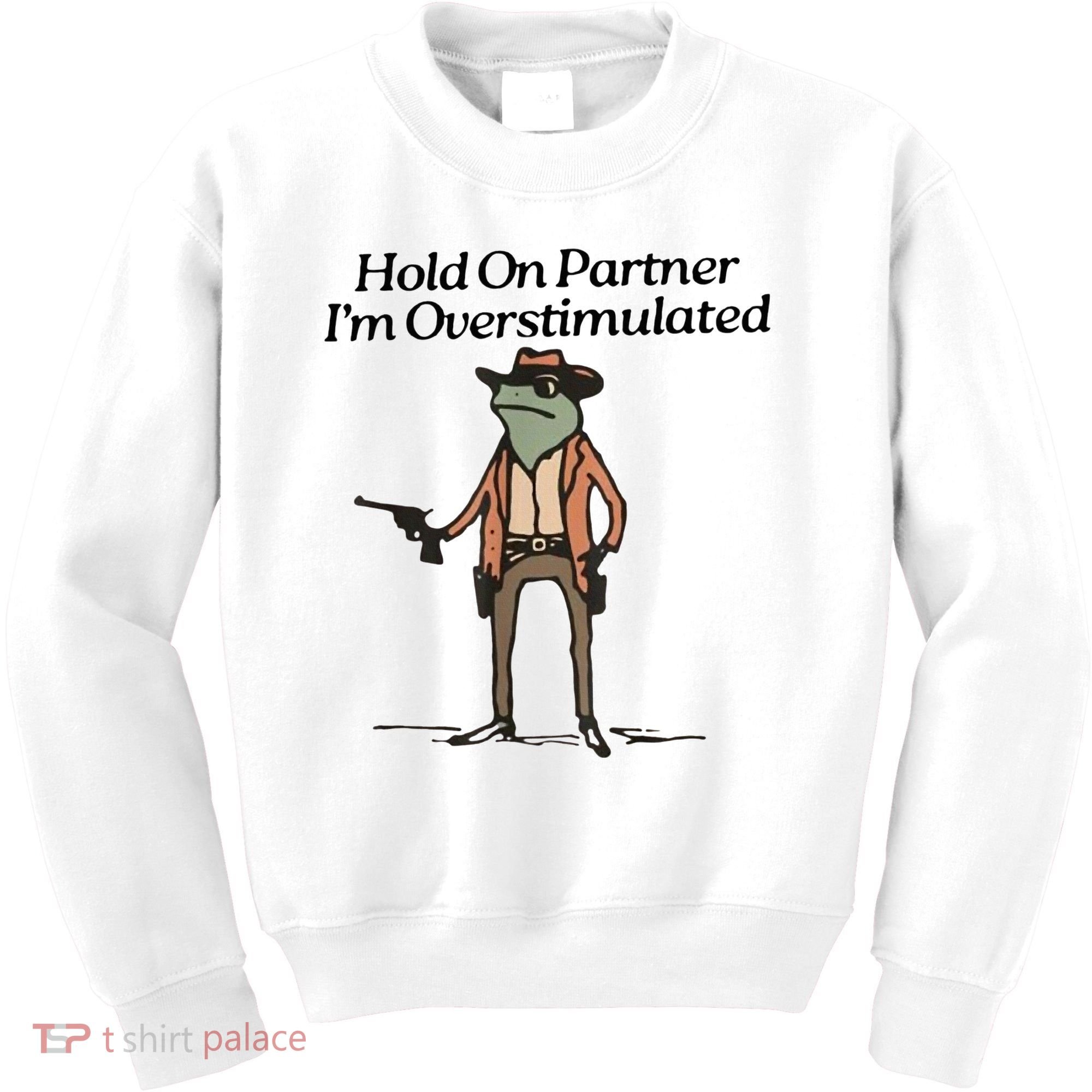 Hold On Partner IM Overstimulated Cowboy Frog Kids Sweatshirt