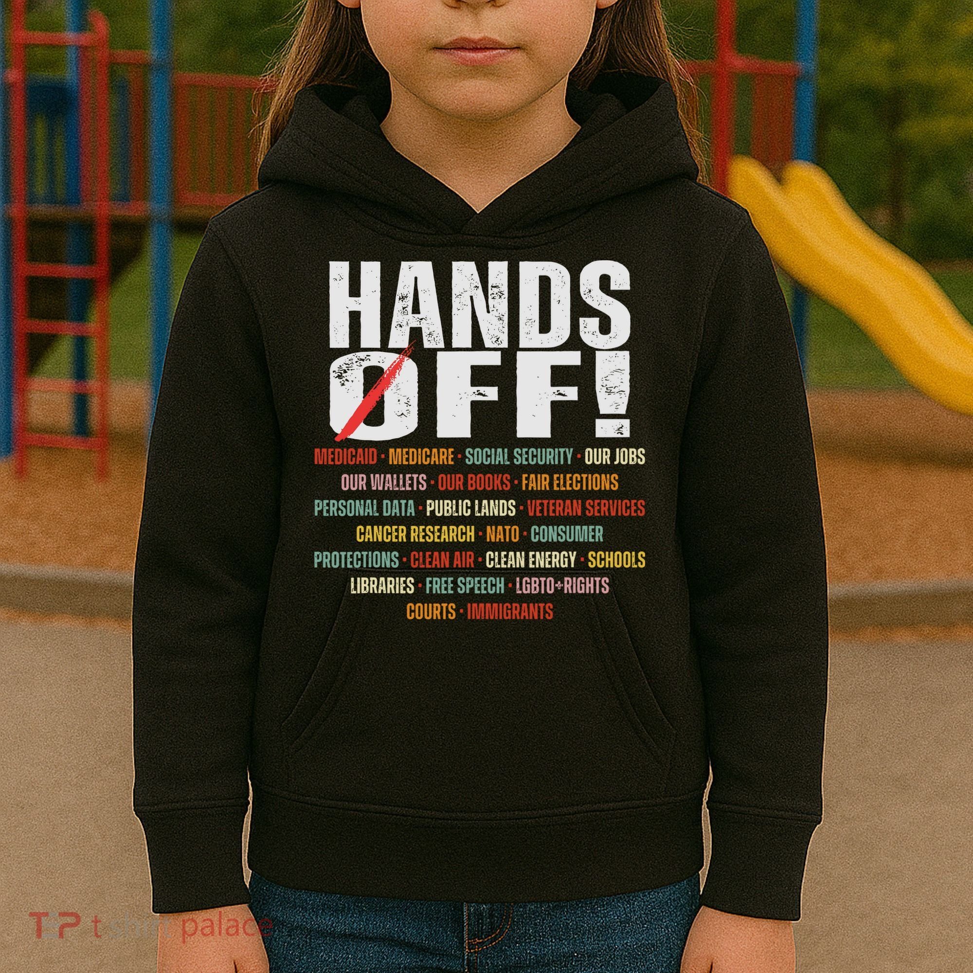 Hands Off Protest Social Security And Medicare Protest Kids Hoodie