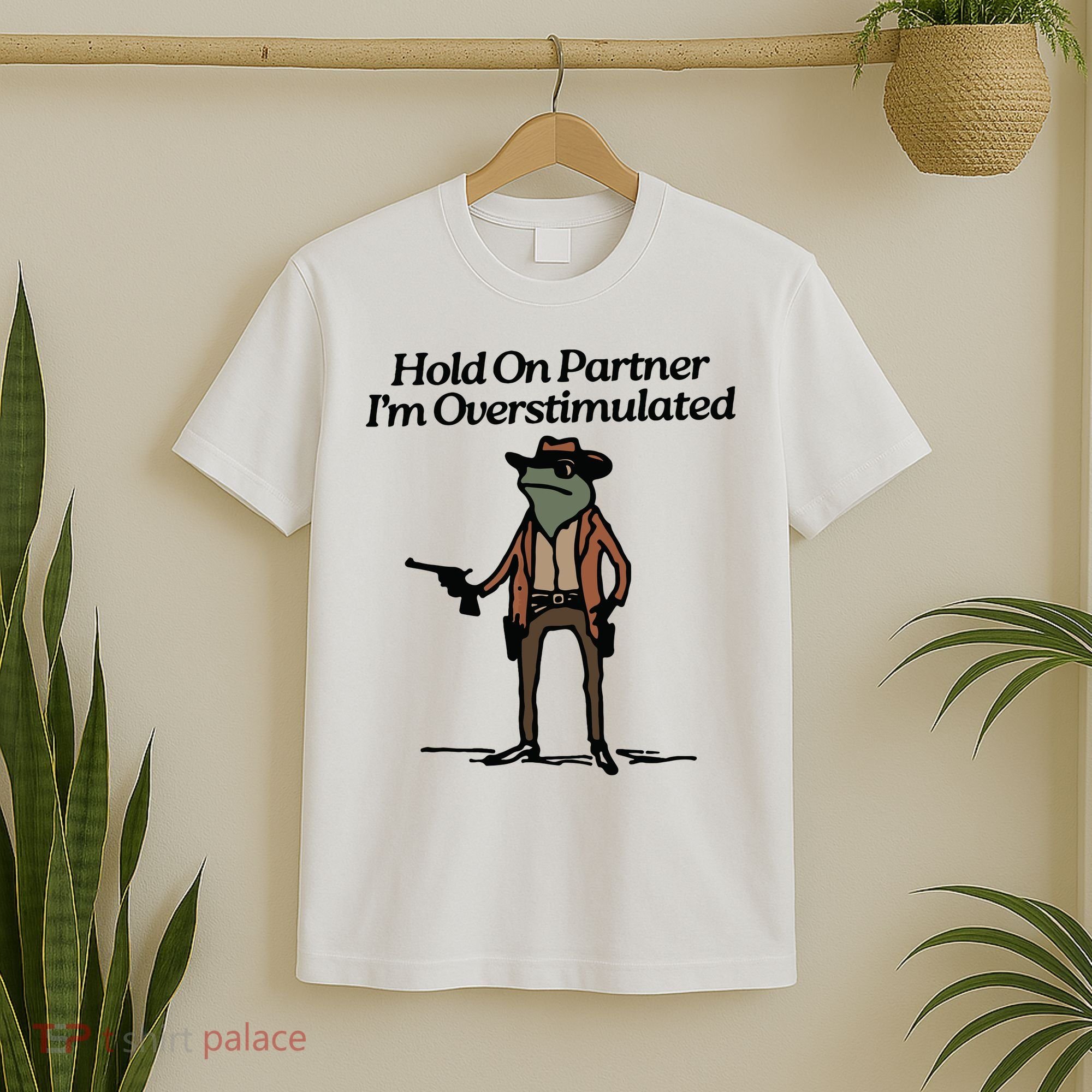Hold On Partner Im Overstimulated Cowboy Frog Vintage T-Shirt