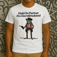 Hold On Partner Im Overstimulated Cowboy Frog Vintage T-Shirt thumb 3