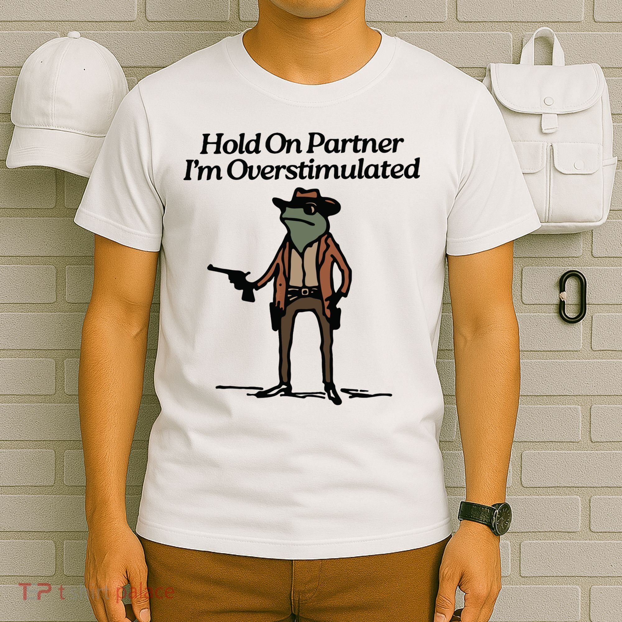 Hold On Partner Im Overstimulated Cowboy Frog Vintage T-Shirt