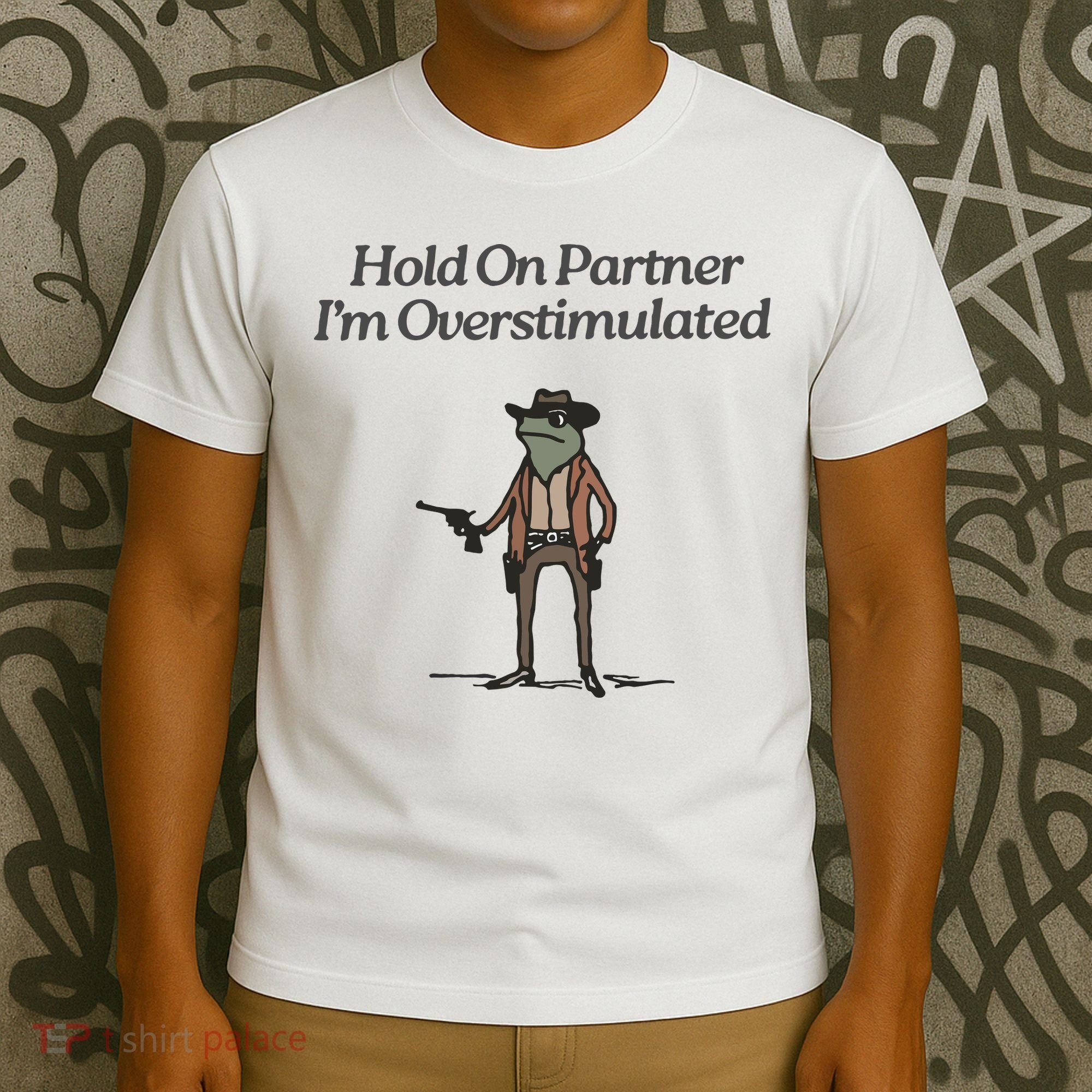 Hold On Partner IM Overstimulated Cowboy Frog Vintage T-Shirt