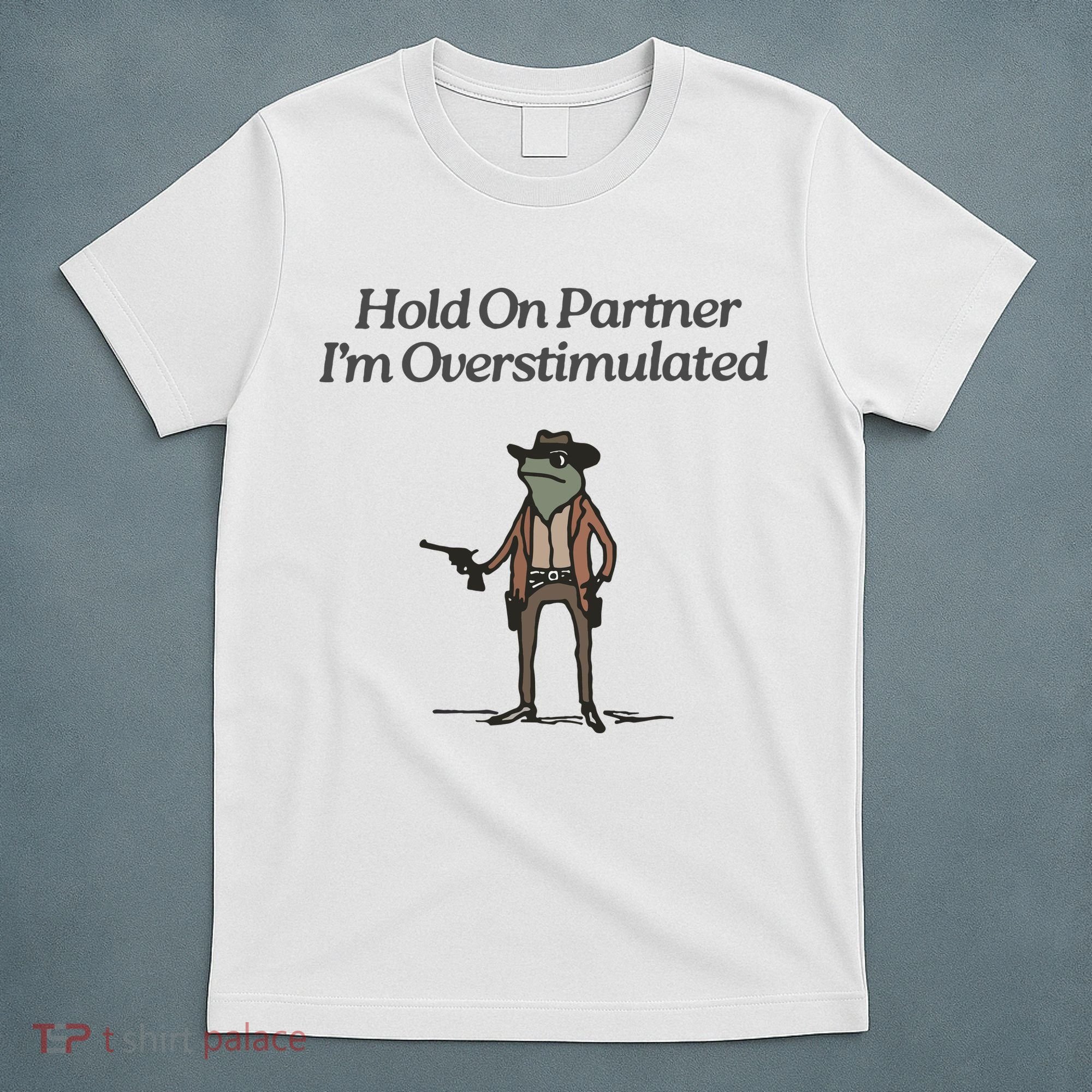 Hold On Partner IM Overstimulated Cowboy Frog Vintage T-Shirt
