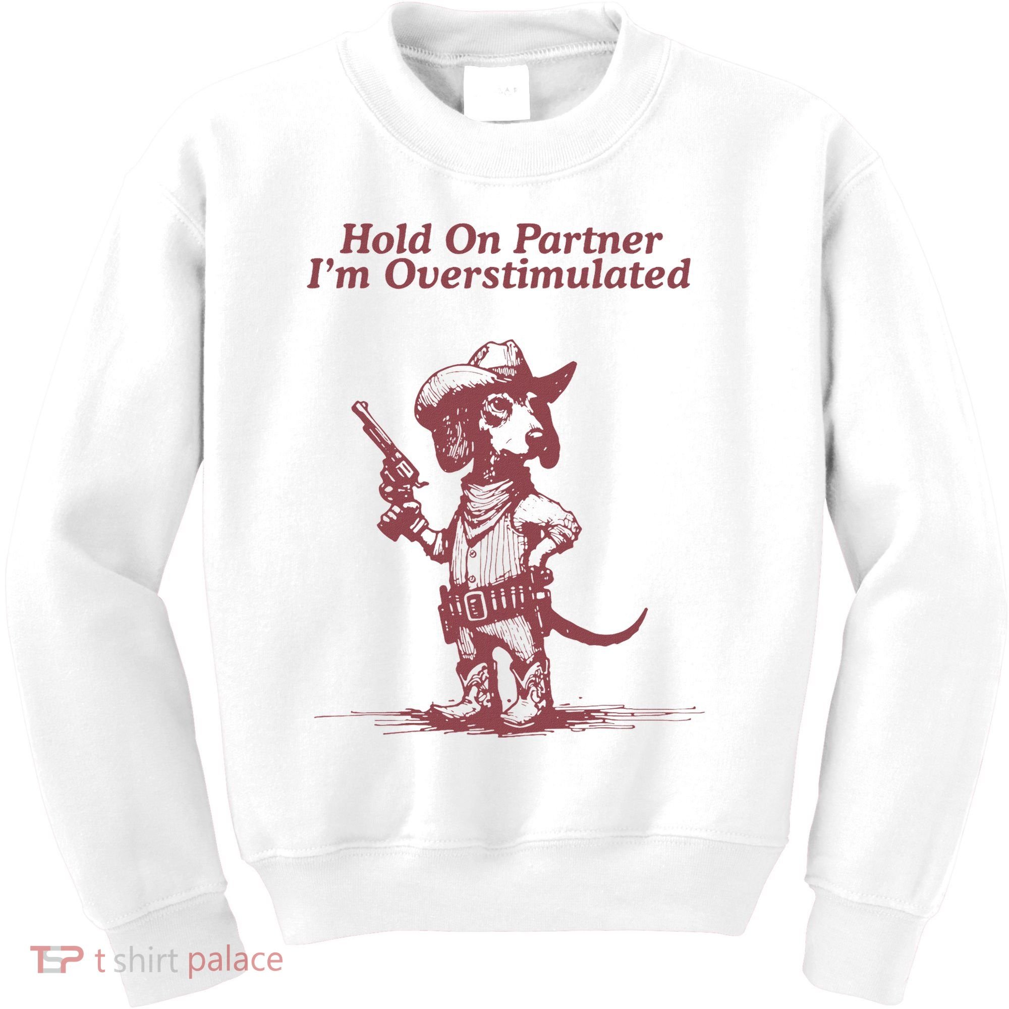 Hold On Partner IM Overstimulated Cowboy Dachshund Dogs Kids Sweatshirt