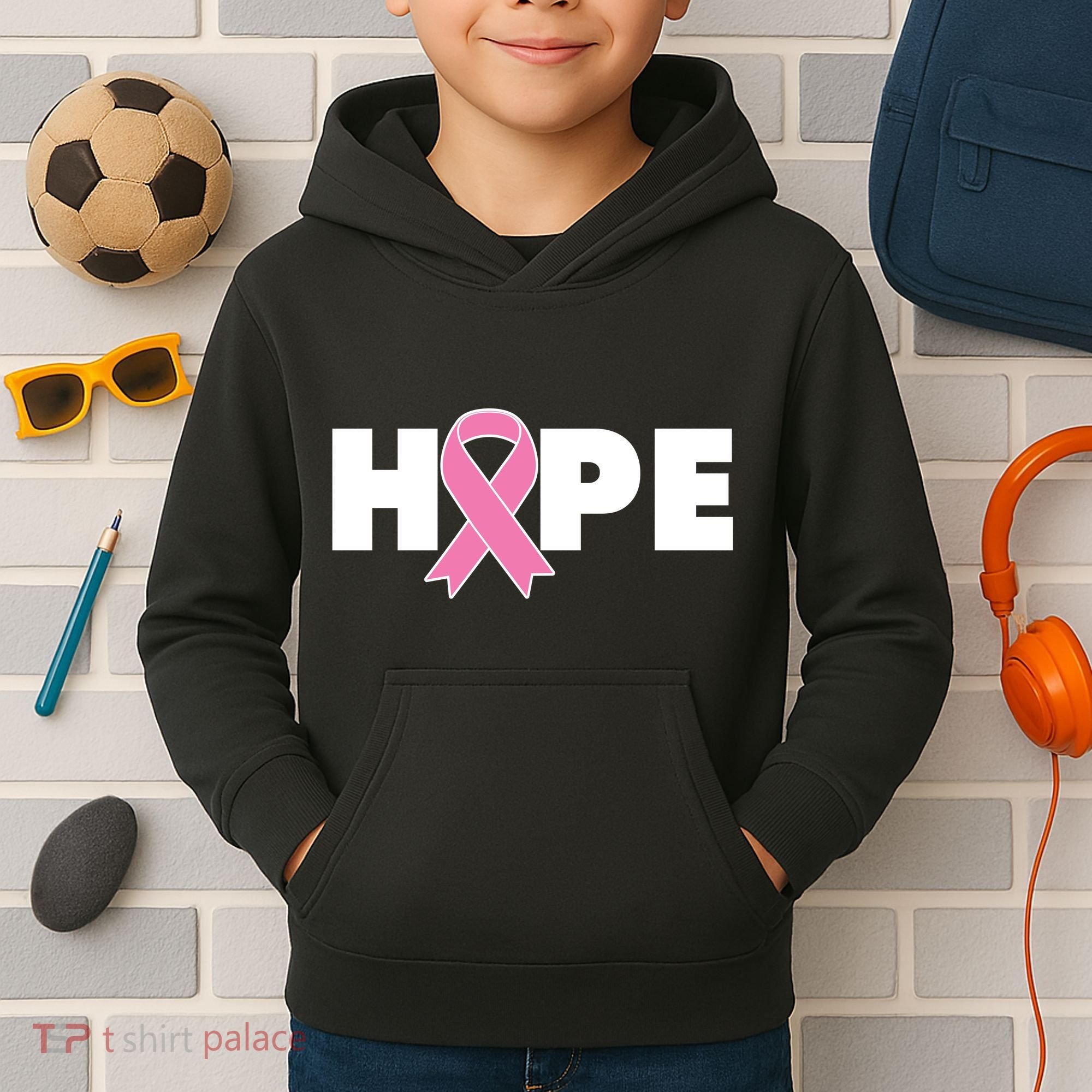 Hope Breast Cancer Awareness Ribbon Kids Hoodie