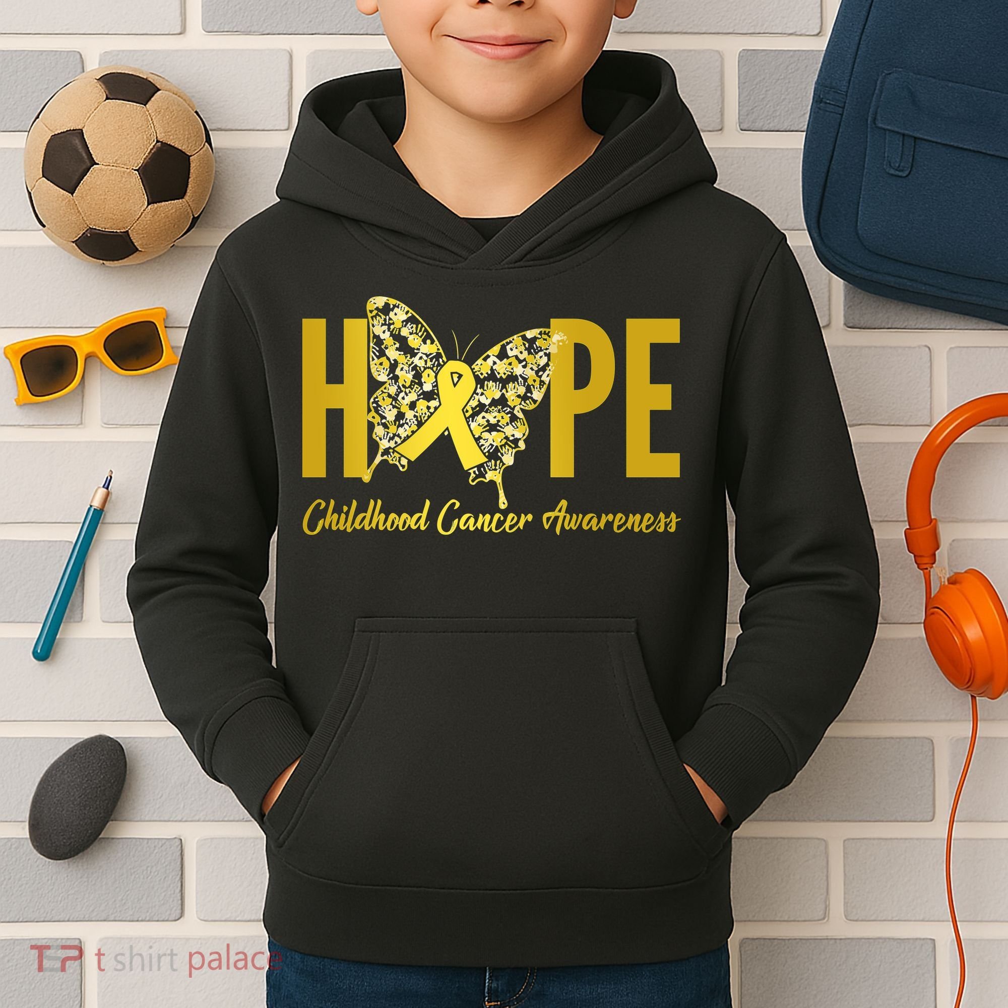 Hope Childhood Cancer Awareness Butterfly Kids Hoodie