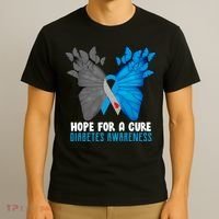 Hope For A Cure Diabetes Awareness Butterfly T-Shirt thumb 3