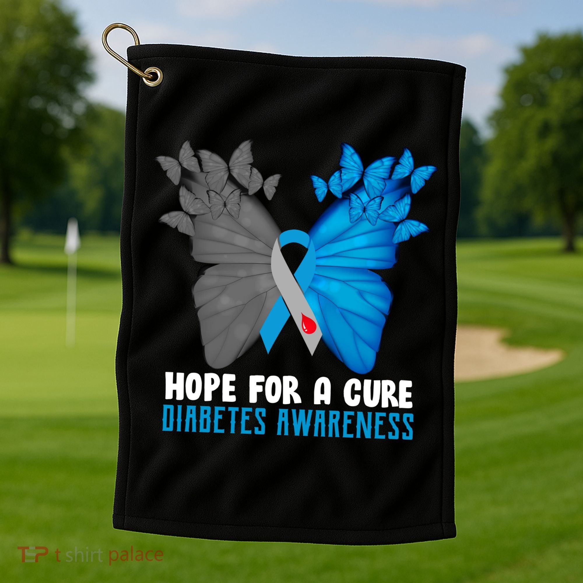 Hope For A Cure Diabetes Awareness Butterfly Golf Towel