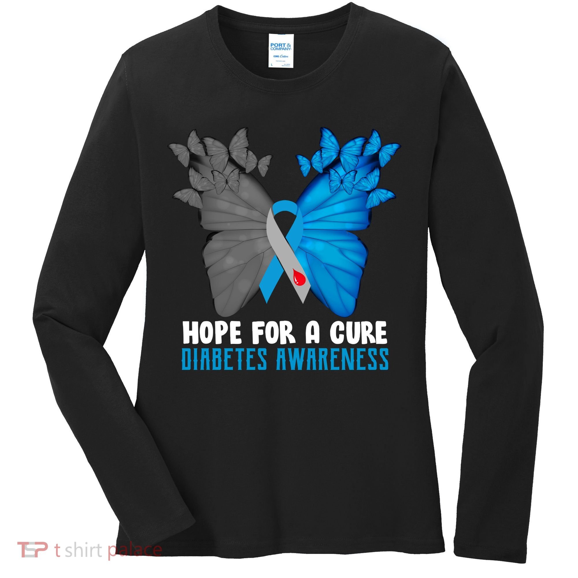 Hope For A Cure Diabetes Awareness Butterfly Women's Long Sleeve Shirt