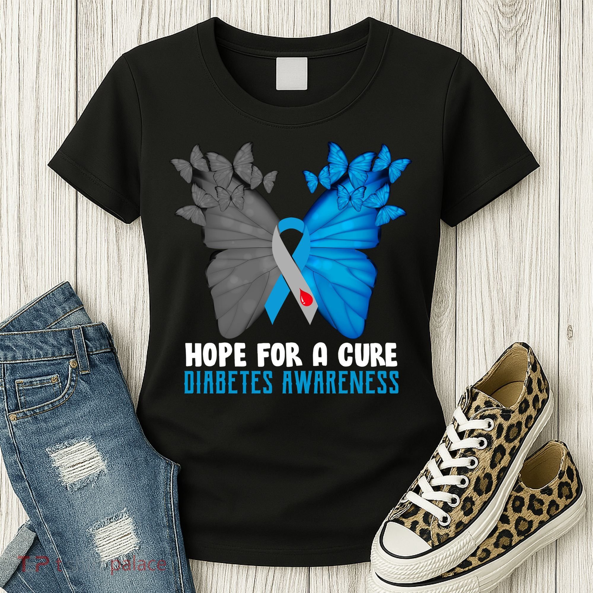 Hope For A Cure Diabetes Awareness Butterfly Women's T-Shirt