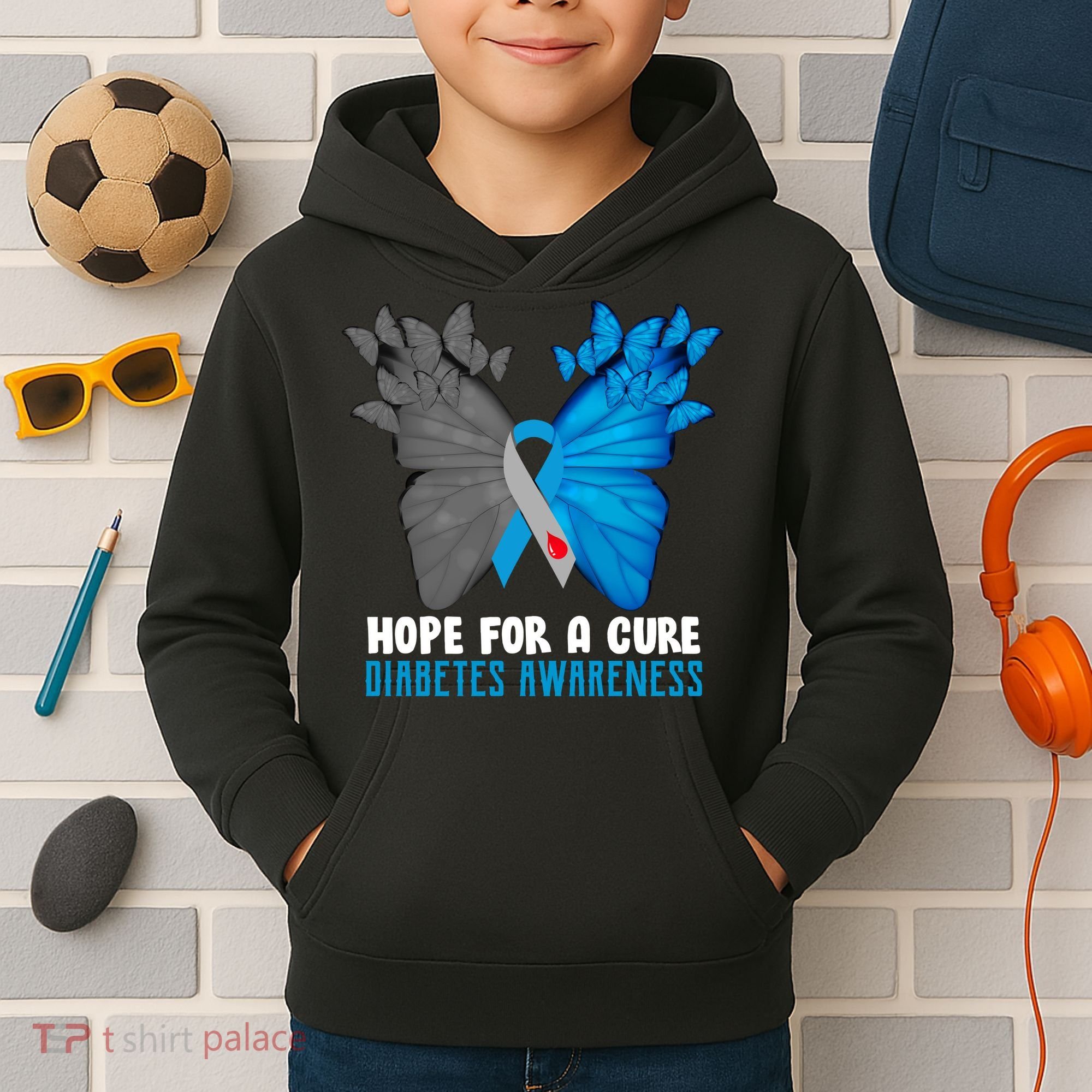 Hope For A Cure Diabetes Awareness Butterfly Kids Hoodie