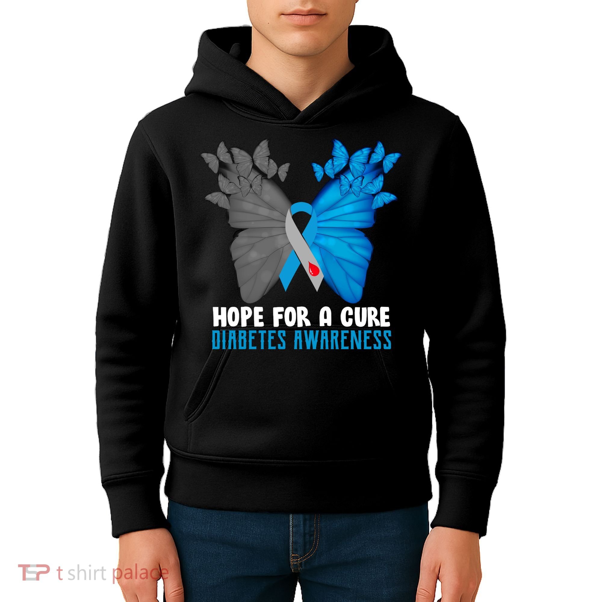 Hope For A Cure Diabetes Awareness Butterfly Kids Hoodie