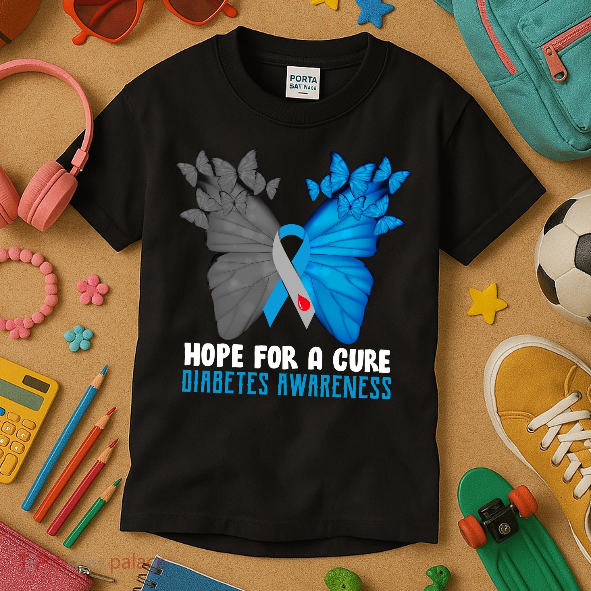 Hope For A Cure Diabetes Awareness Butterfly Kids T-Shirt