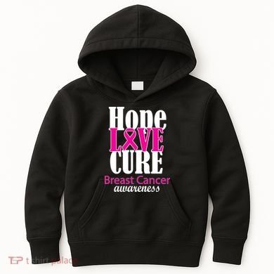 Hope Love Cure Breast Cancer Awareness Kids Hoodie