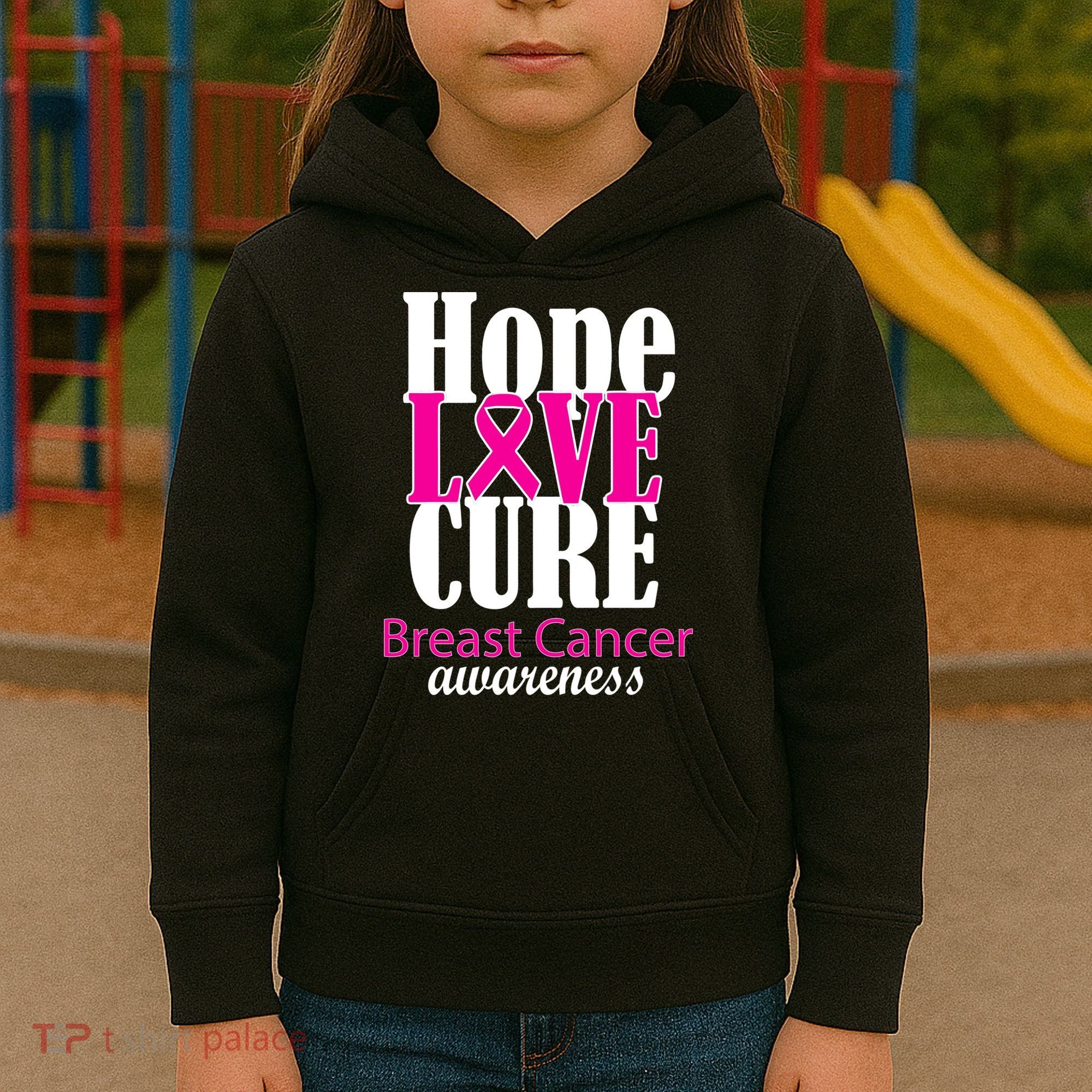 Hope Love Cure Breast Cancer Awareness Kids Hoodie