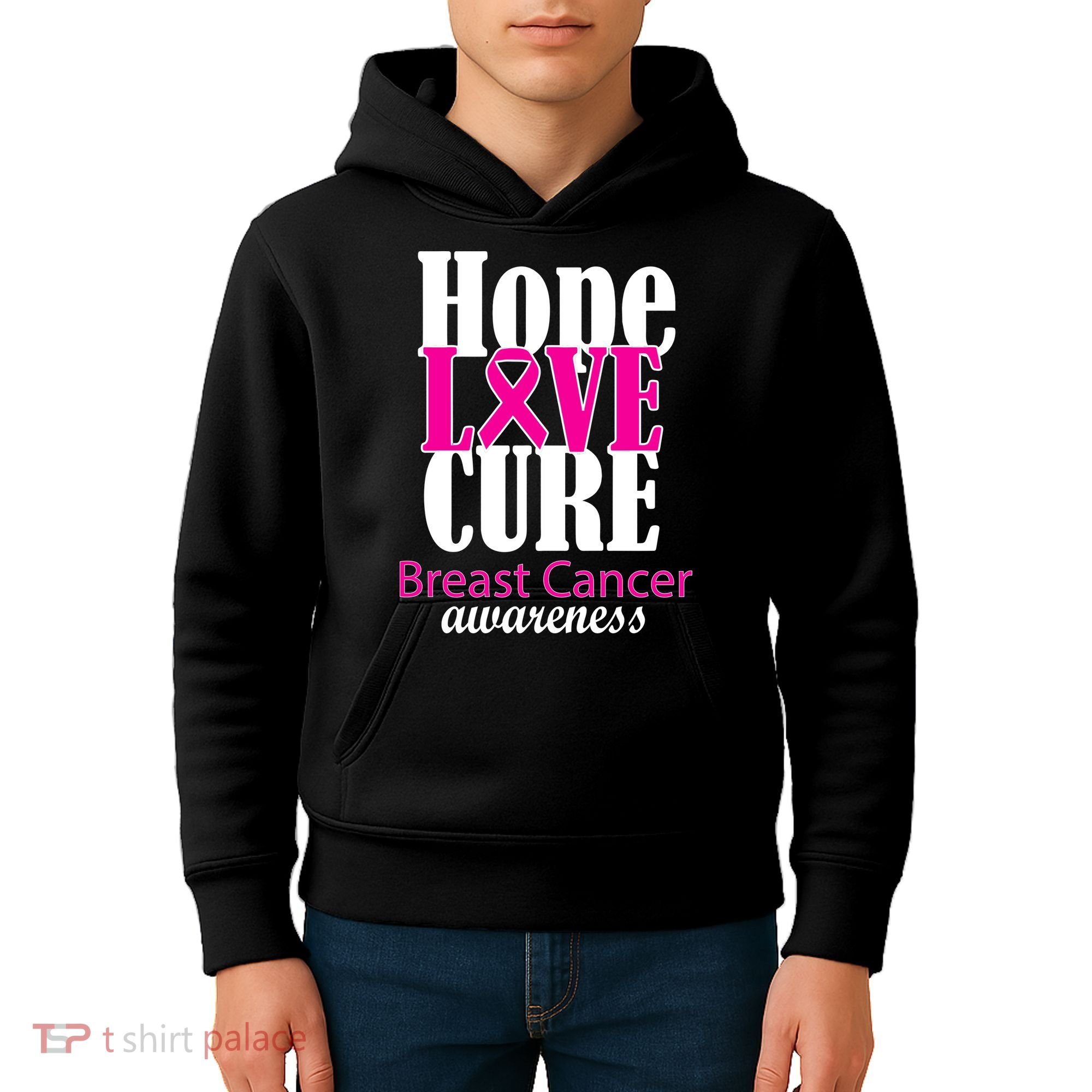 Hope Love Cure Breast Cancer Awareness Kids Hoodie