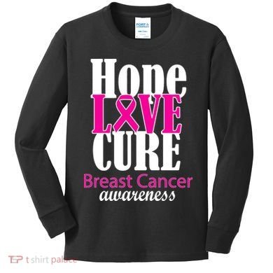 Hope Love Cure Breast Cancer Awareness Kids Long Sleeve Shirt
