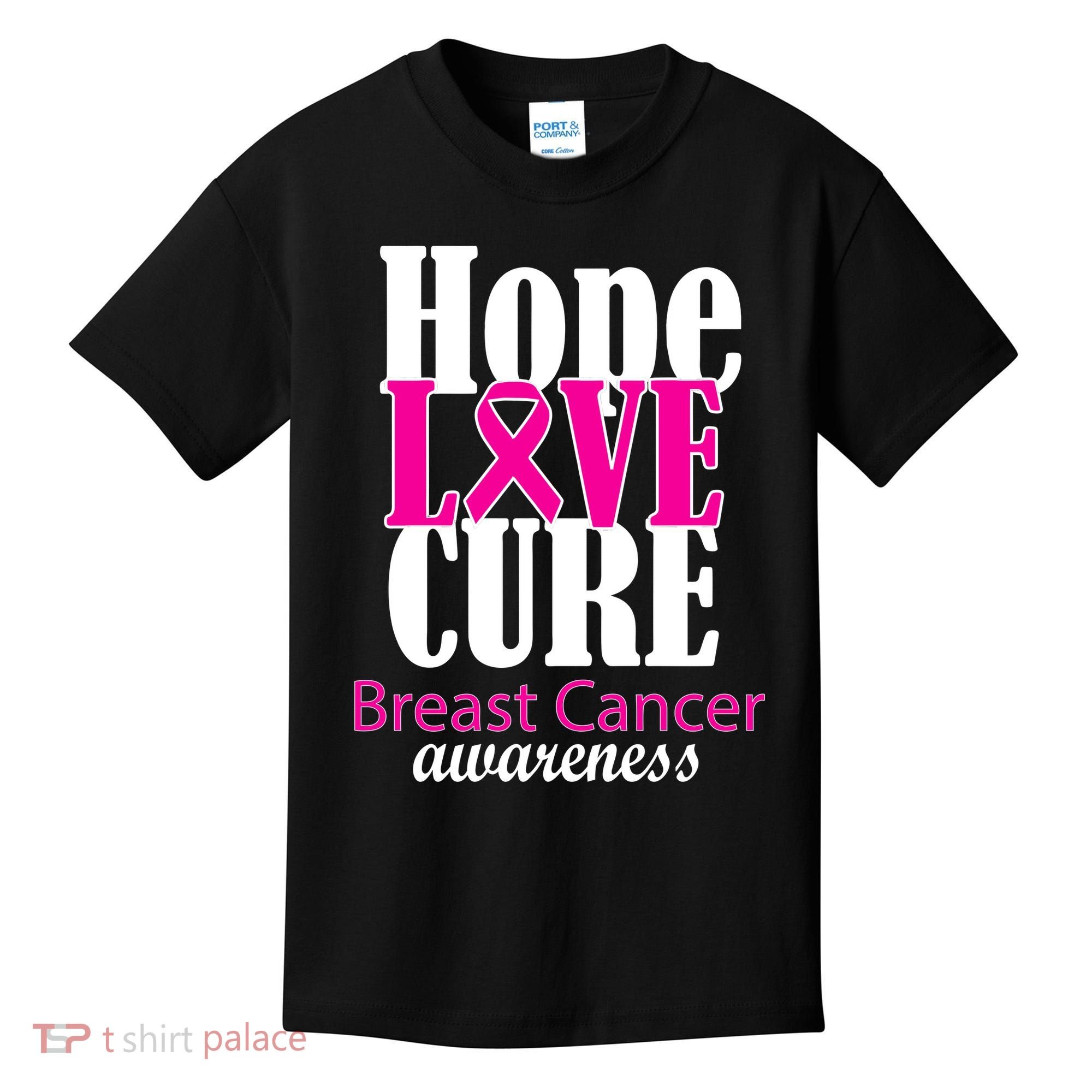 Hope Love Cure Breast Cancer Awareness Kids T-Shirt