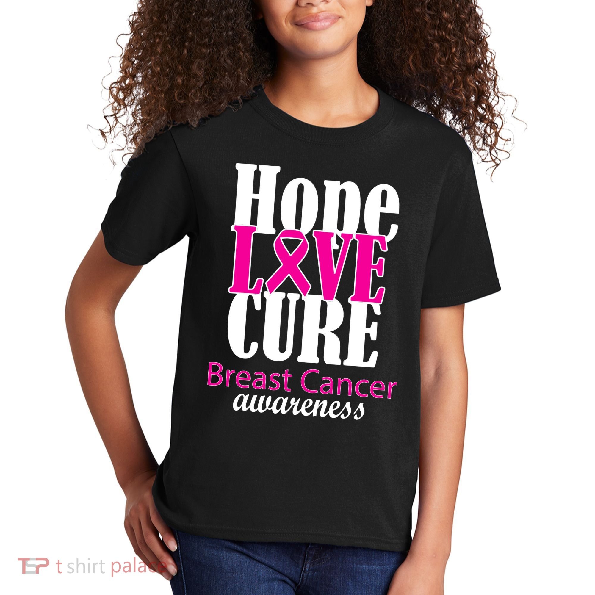 Hope Love Cure Breast Cancer Awareness Kids T-Shirt