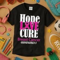 Hope Love Cure Breast Cancer Awareness Kids T-Shirt thumb 3