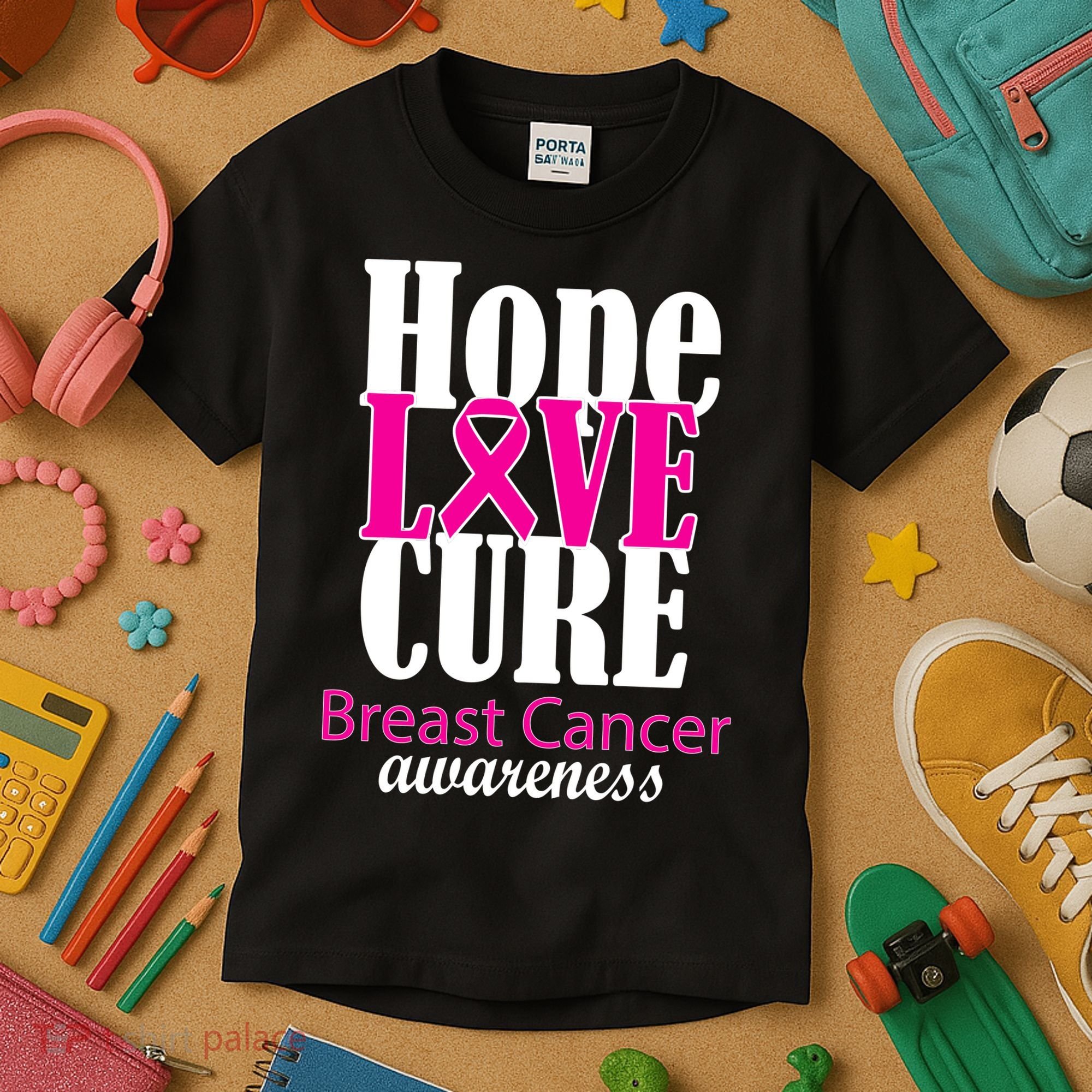 Hope Love Cure Breast Cancer Awareness Kids T-Shirt