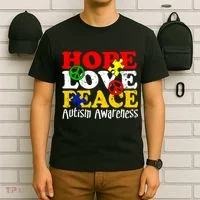 Hope Love Peace Autism T-Shirt thumb 6