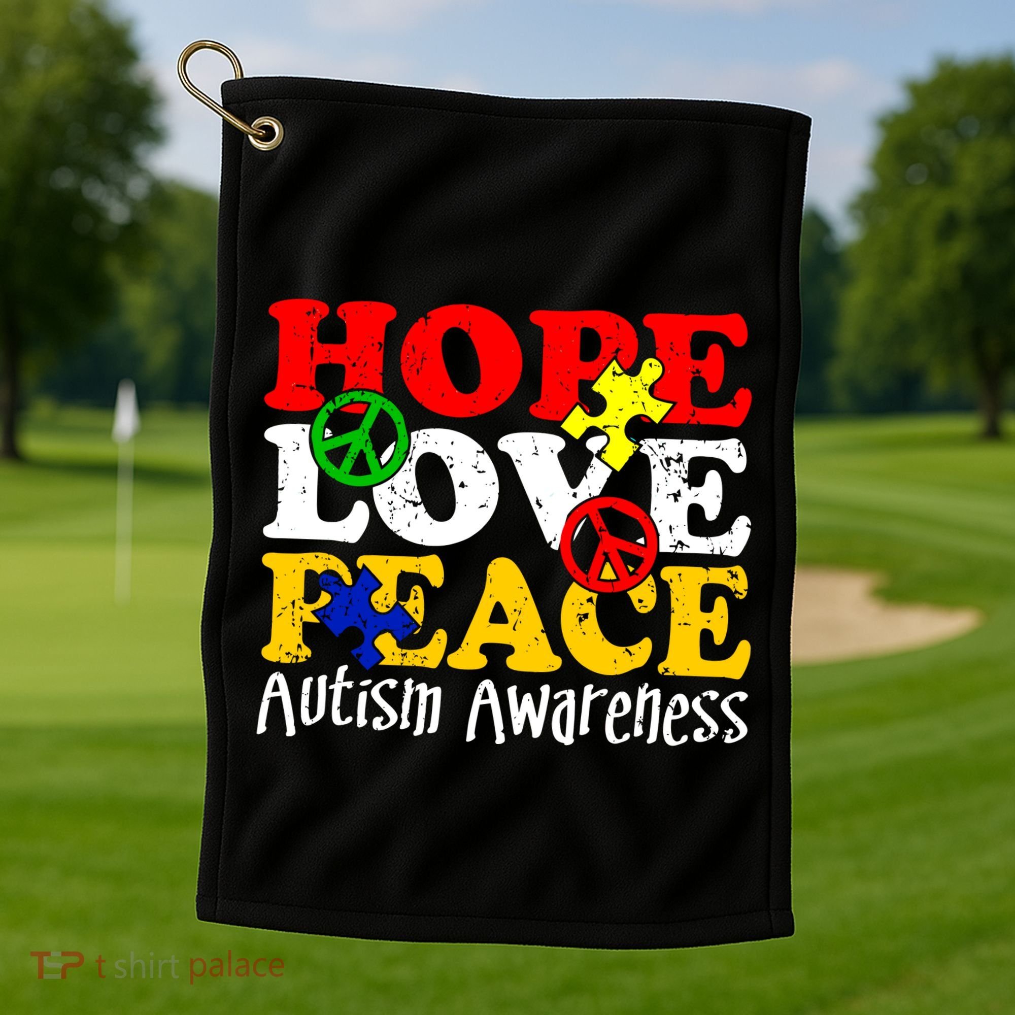 Hope Love Peace Autism Golf Towel