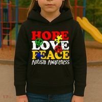 Hope Love Peace Autism Kids Hoodie thumb 3
