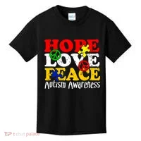 Hope Love Peace Autism Kids T-Shirt thumb 0
