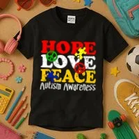 Hope Love Peace Autism Kids T-Shirt thumb 3