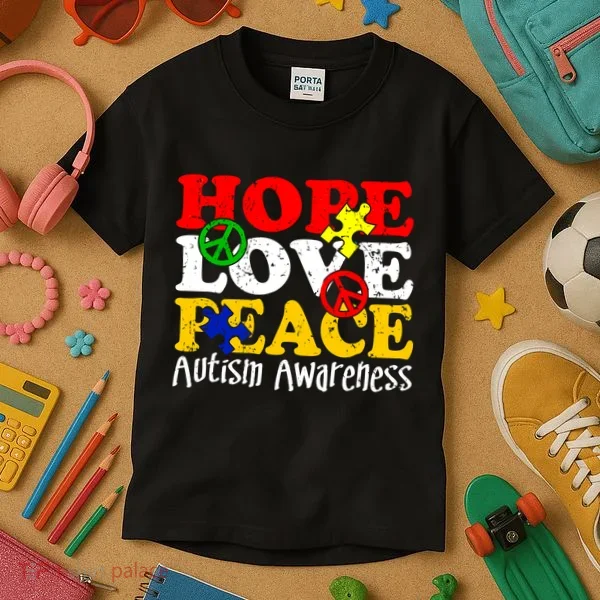 Hope Love Peace Autism Kids T-Shirt