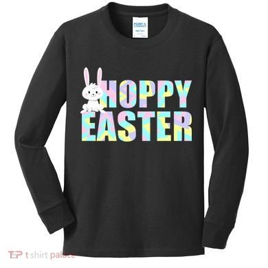 Hoppy Easter Colorful Happy Easter Bunny Kids Long Sleeve Shirt