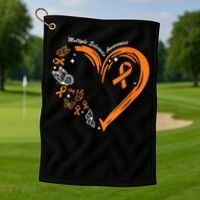 Heart Orange Ribbon Multiple Sclerosis Awareness Golf Towel thumb 1