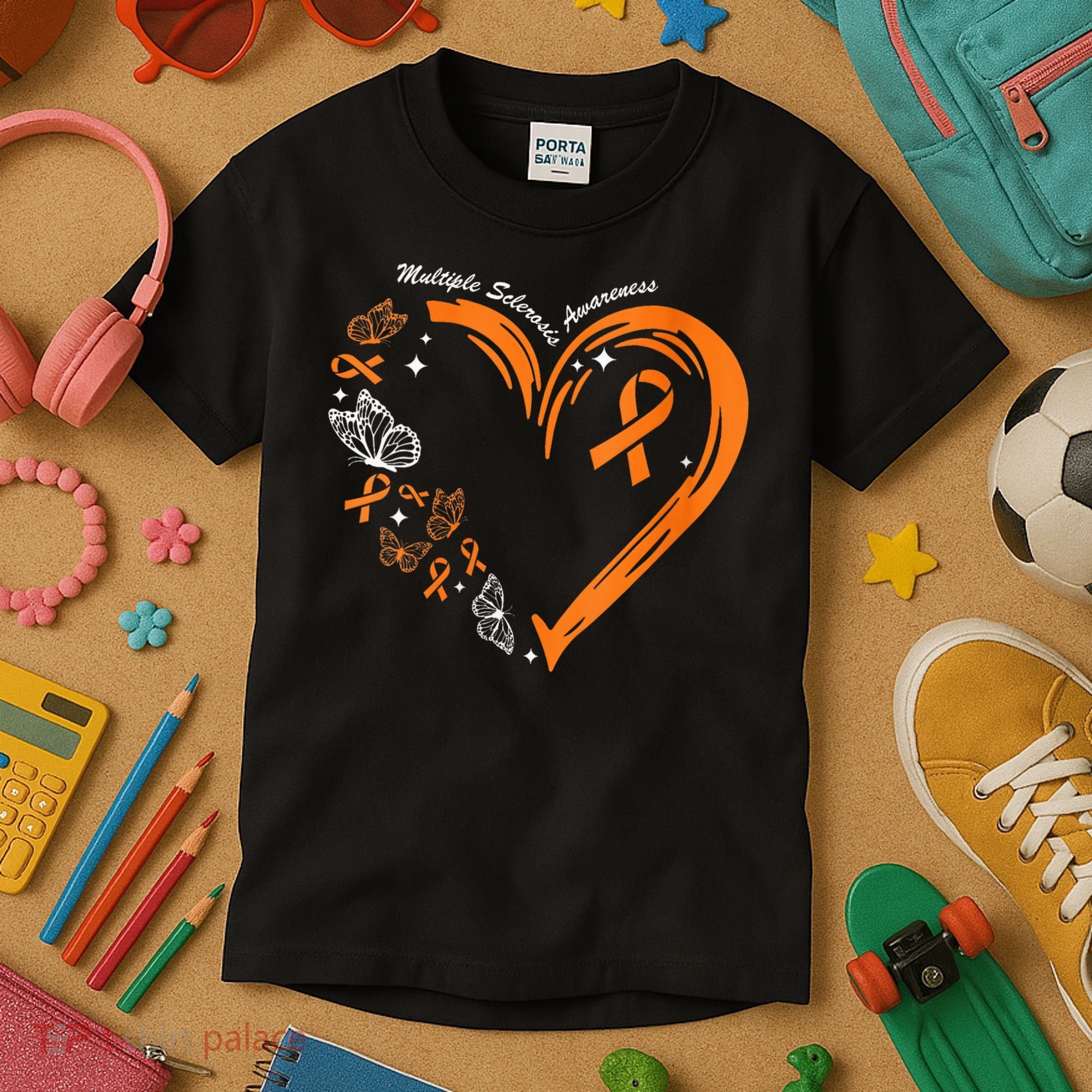 Heart Orange Ribbon Multiple Sclerosis Awareness Kids T-Shirt