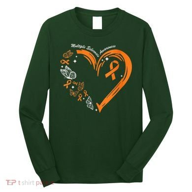 Heart Orange Ribbon Multiple Sclerosis Awareness Long Sleeve Shirt