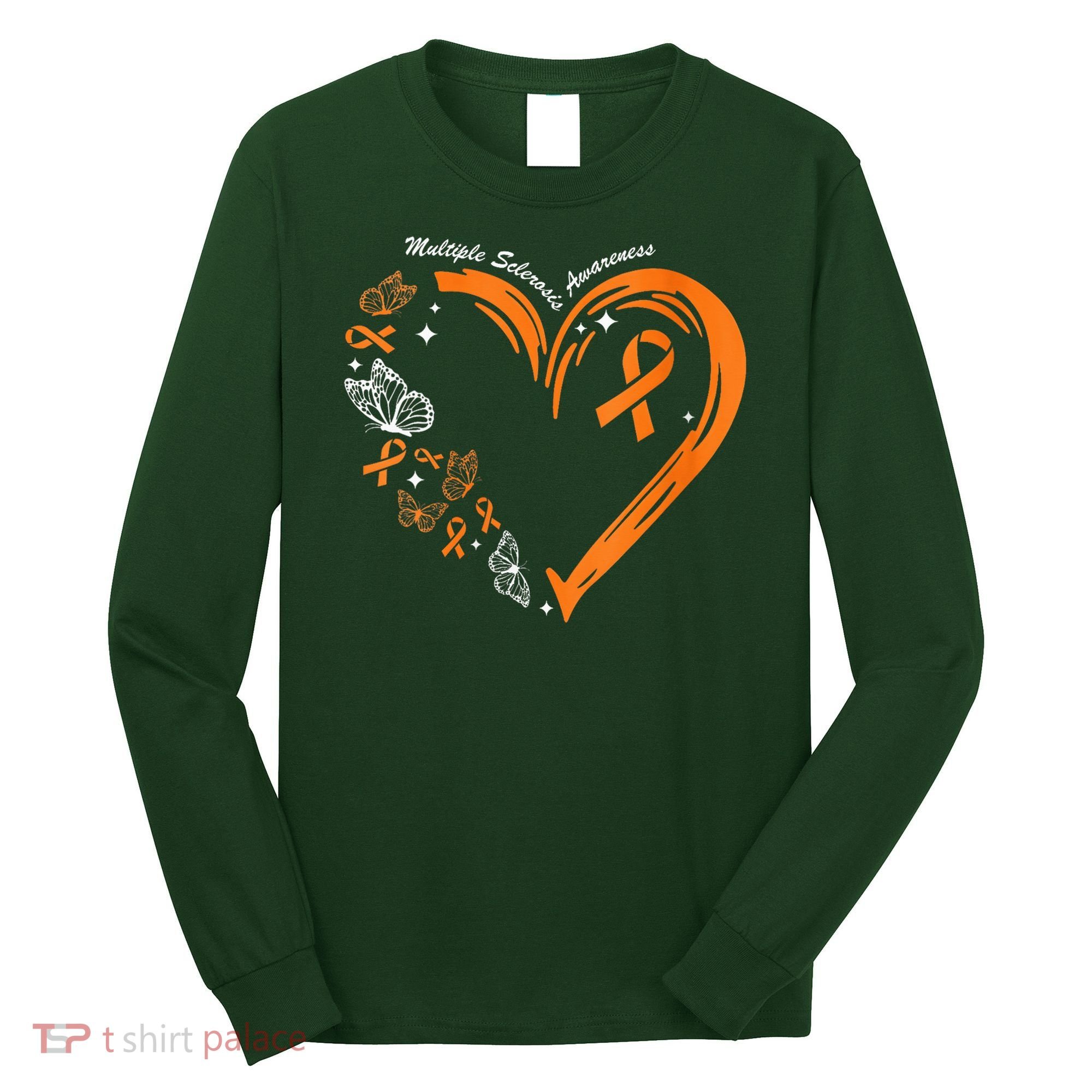 Heart Orange Ribbon Multiple Sclerosis Awareness Long Sleeve Shirt