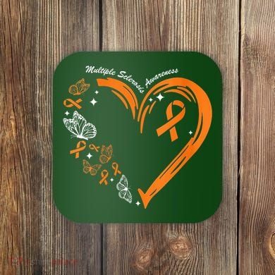 Heart Orange Ribbon Multiple Sclerosis Awareness Coaster