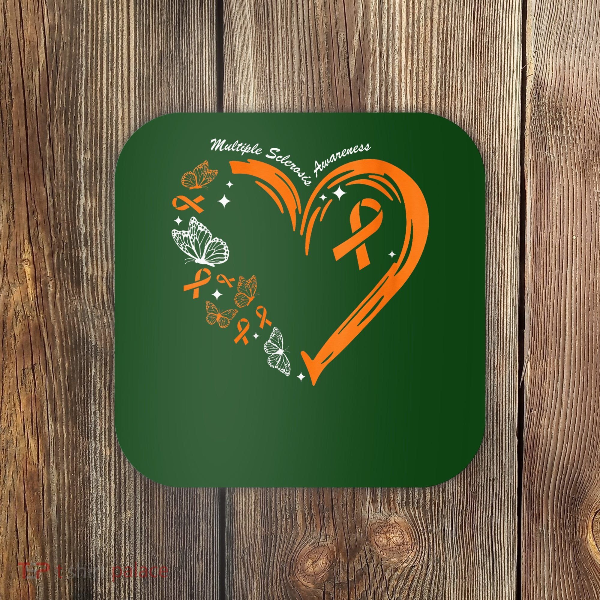 Heart Orange Ribbon Multiple Sclerosis Awareness Coaster