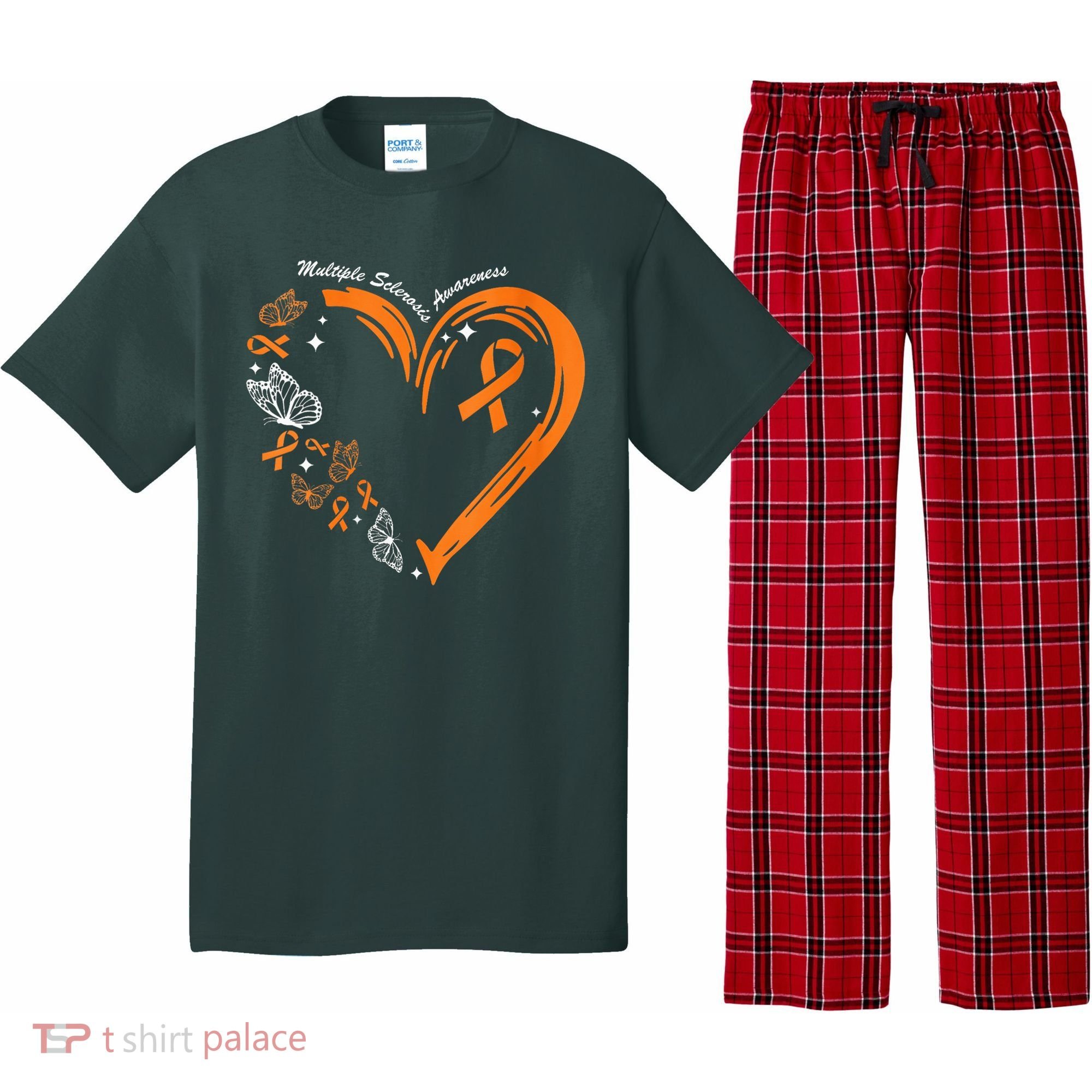 Heart Orange Ribbon Multiple Sclerosis Awareness Pajama Set