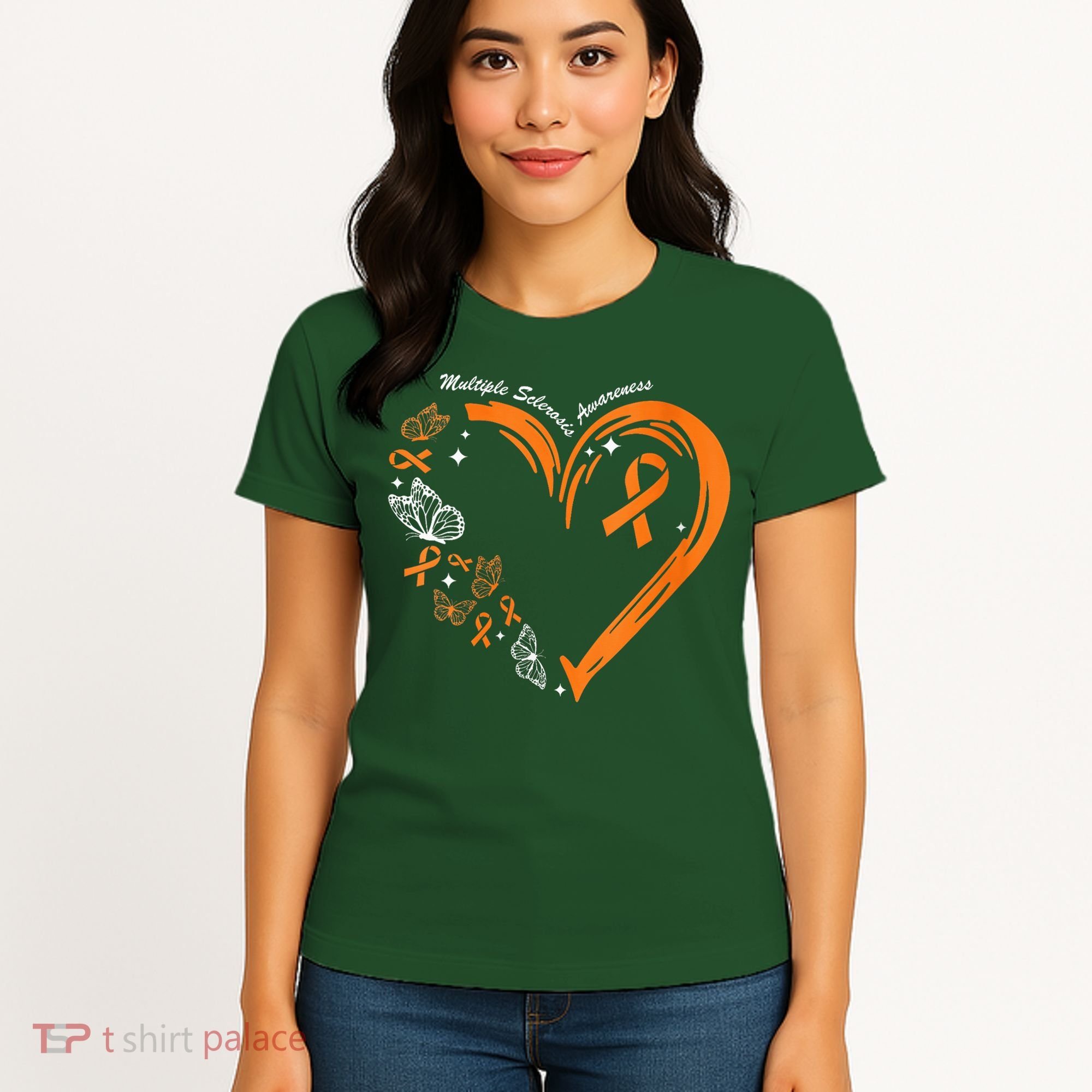 Heart Orange Ribbon Multiple Sclerosis Awareness Women's T-Shirt
