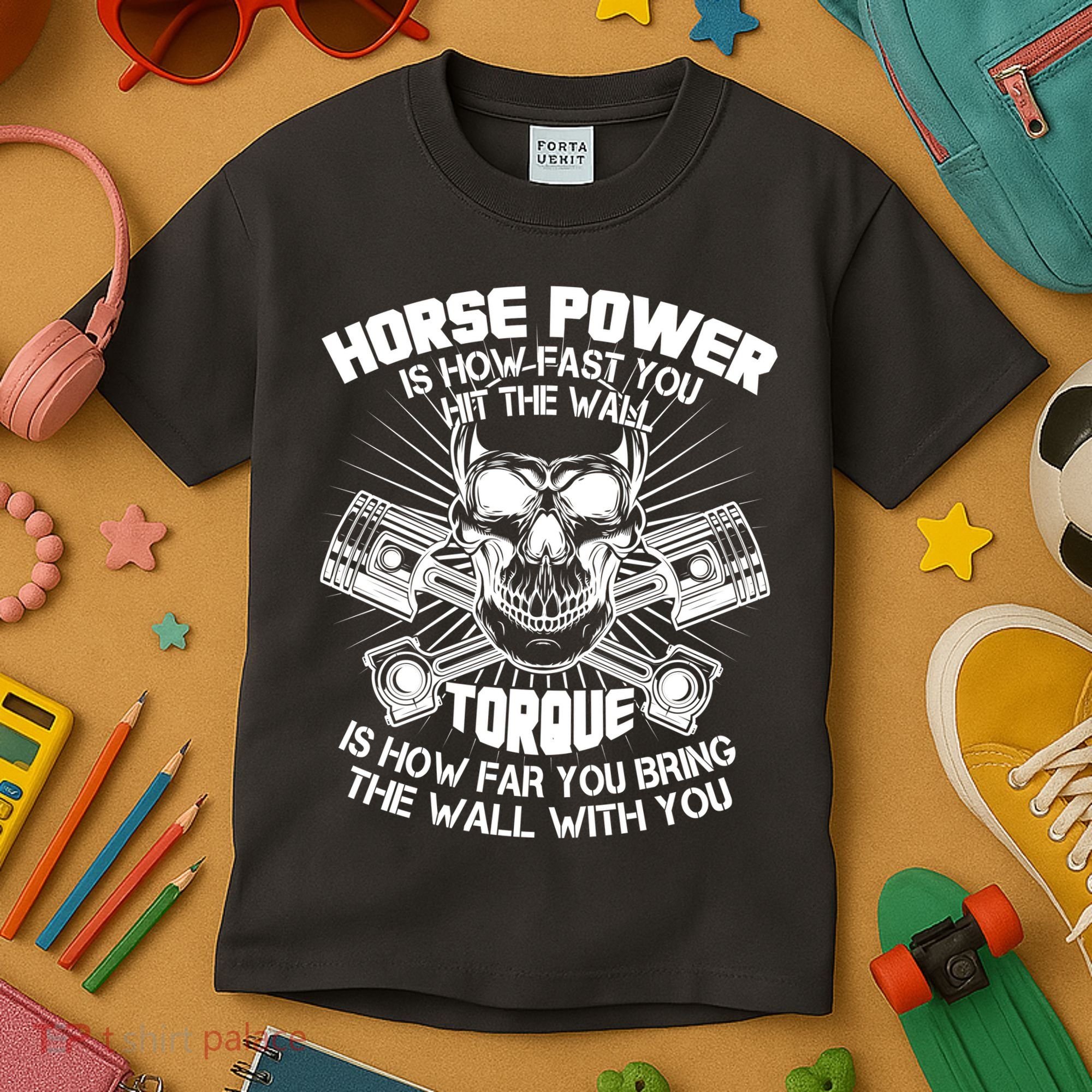 Horse Power Torque Skull Kids T-Shirt