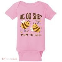 He Or She Mom To Bee Gender Reveal Baby Bodysuit thumb 0