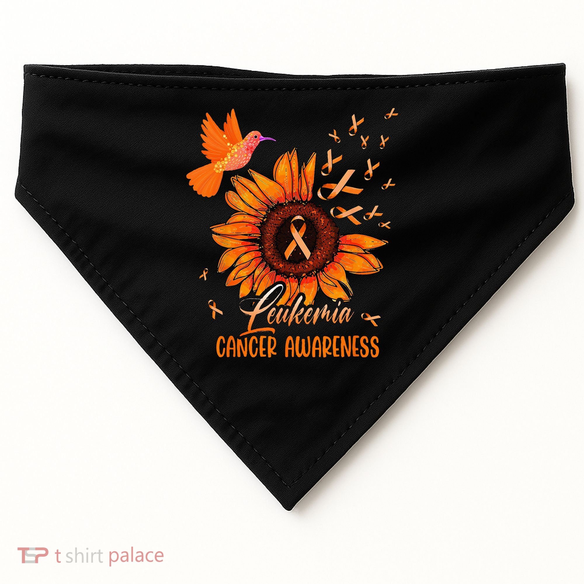 Hummingbird Orange Sunflower Leukemia Cancer Awareness USA-Made Doggie Bandana